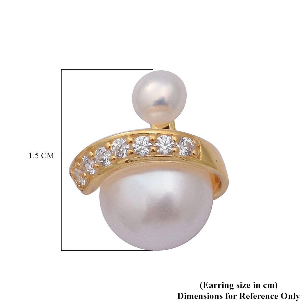Freshwater White Pearl and Simulated Diamond Earrings (with Push Back) in Yellow Gold Overlay Sterling Silver