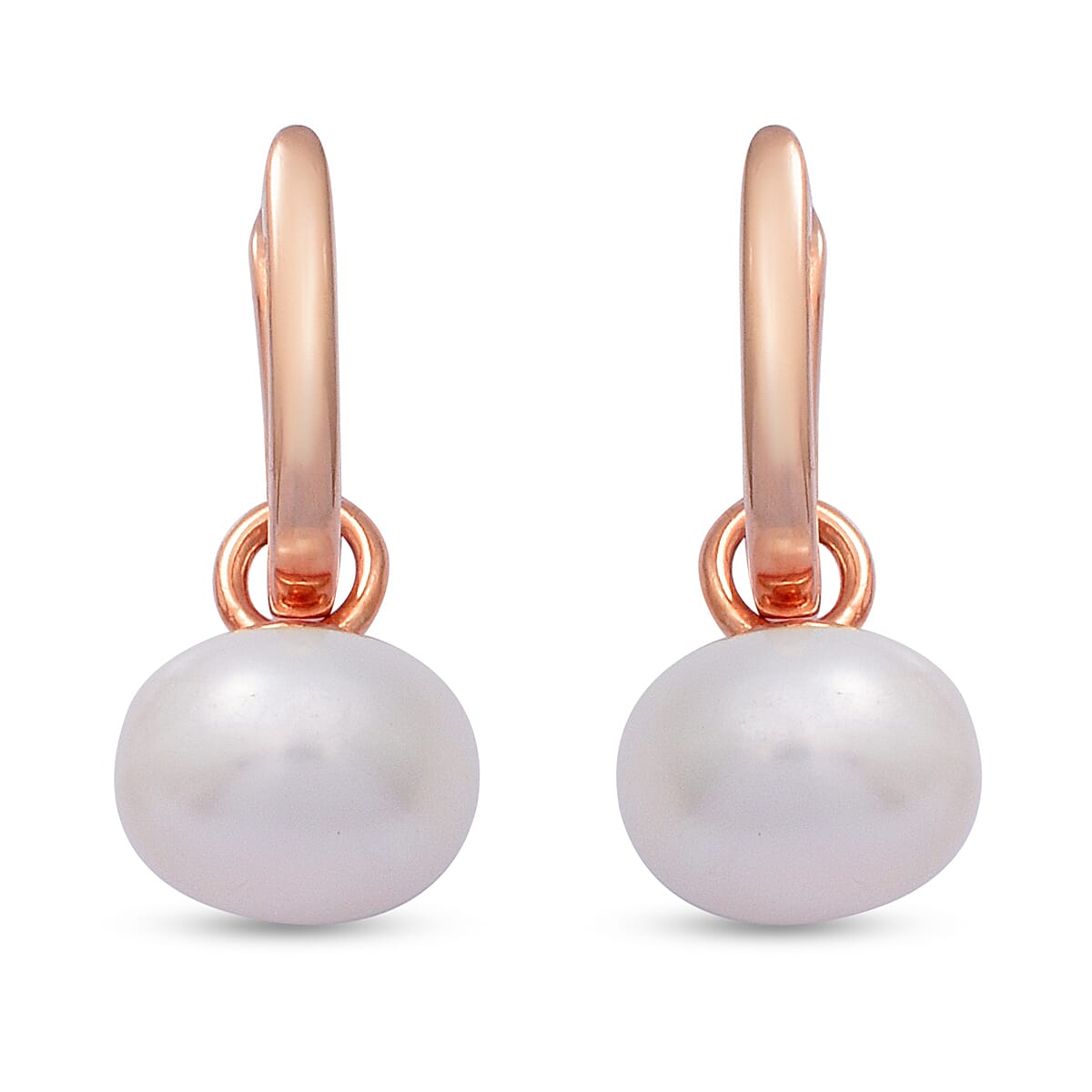 White Freshwater Pearl Drop Earrings in Rose Gold Overlay Sterling Silver