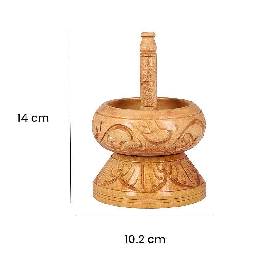 Haldoo Wood Carved Bead Spinner With Stainless Steel Needle. Spinner- 14 x 10.2 cm. Needle- 14 x 2.54 cm. WEIGHT- Approx. 0.55 lbs.