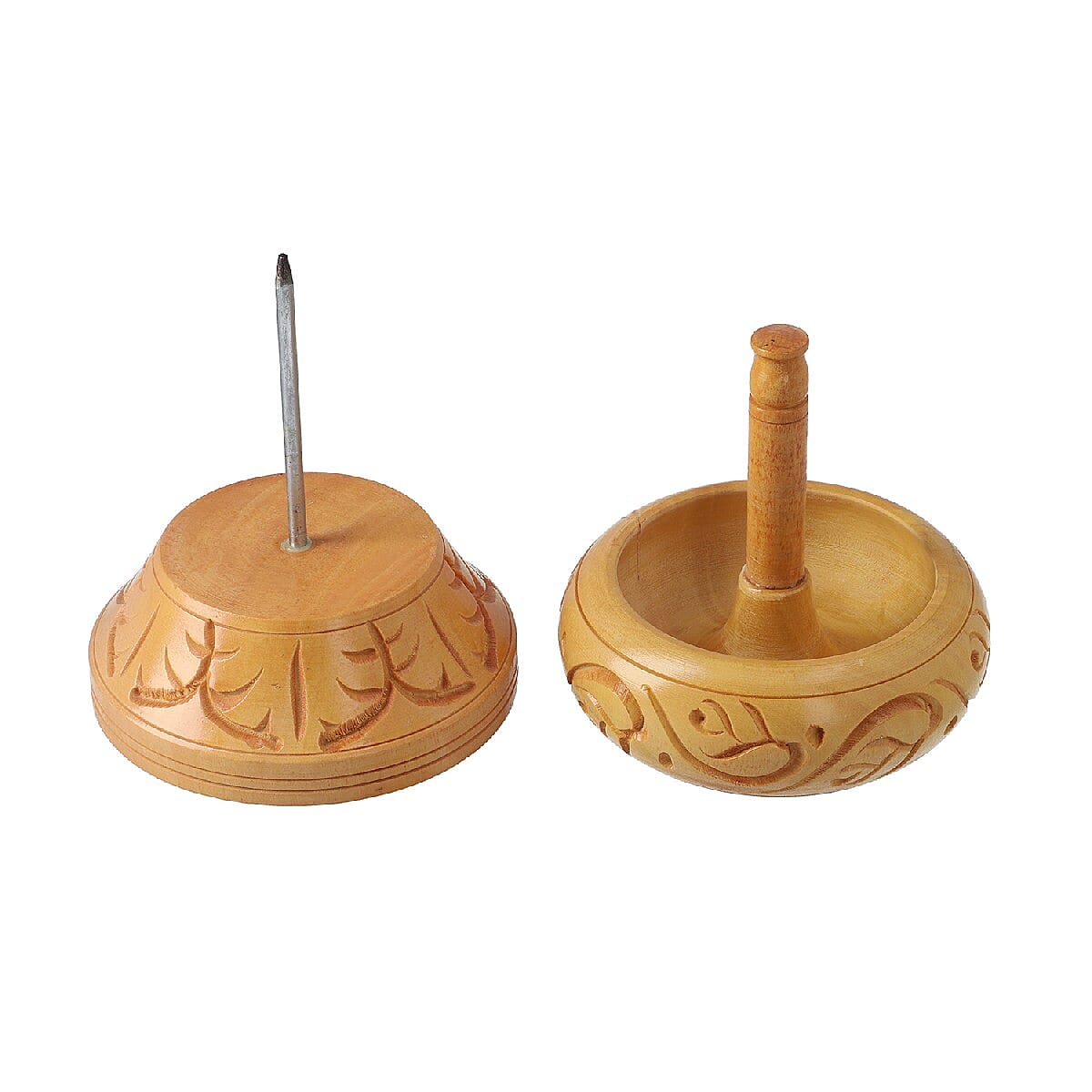 Haldoo Wood Carved Bead Spinner With Stainless Steel Needle. Spinner- 14 x 10.2 cm. Needle- 14 x 2.54 cm. WEIGHT- Approx. 0.55 lbs.