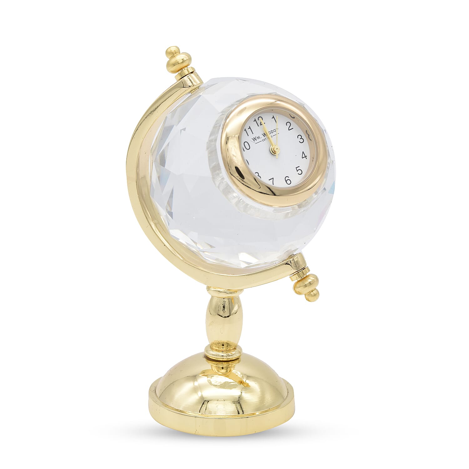 WILLIAM WIDDOP Miniature Globe Clock in Gold Tone