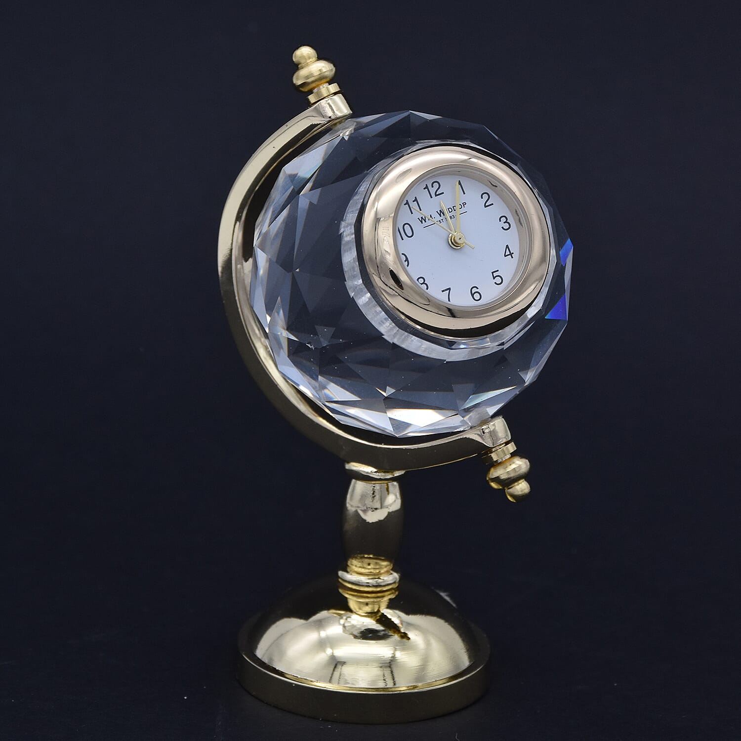 WILLIAM WIDDOP Miniature Globe Clock in Gold Tone