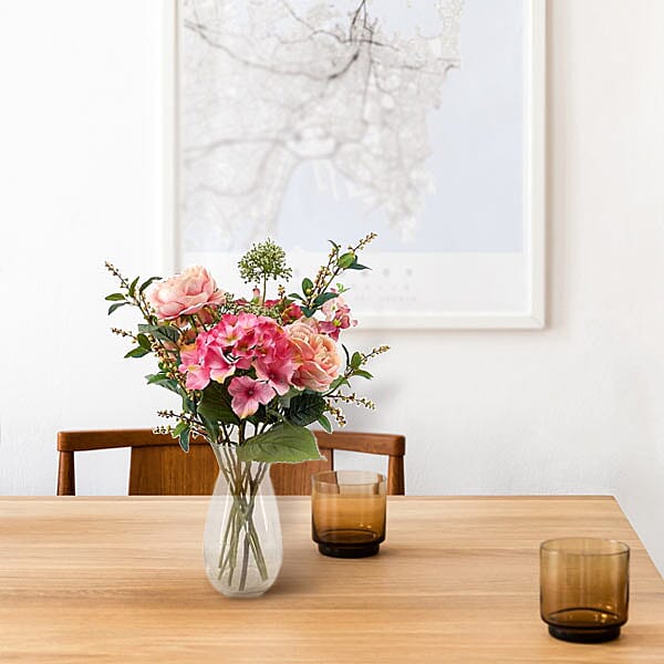 Bayswood Hydragea, Roses and Foliage Flower Arrangement (Size 24 Cm)