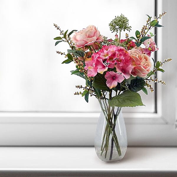 Bayswood Hydragea, Roses and Foliage Flower Arrangement (Size 24 Cm)