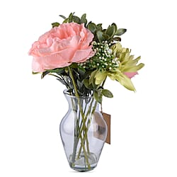 Bayswood Pink Rose and Hydrangea Flower Arrangement in Vase - (Size 38Cm)