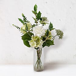Bayswood White Rose and Green Hydrangea Flower Arrangement in Vase (Size 20 Cm)
