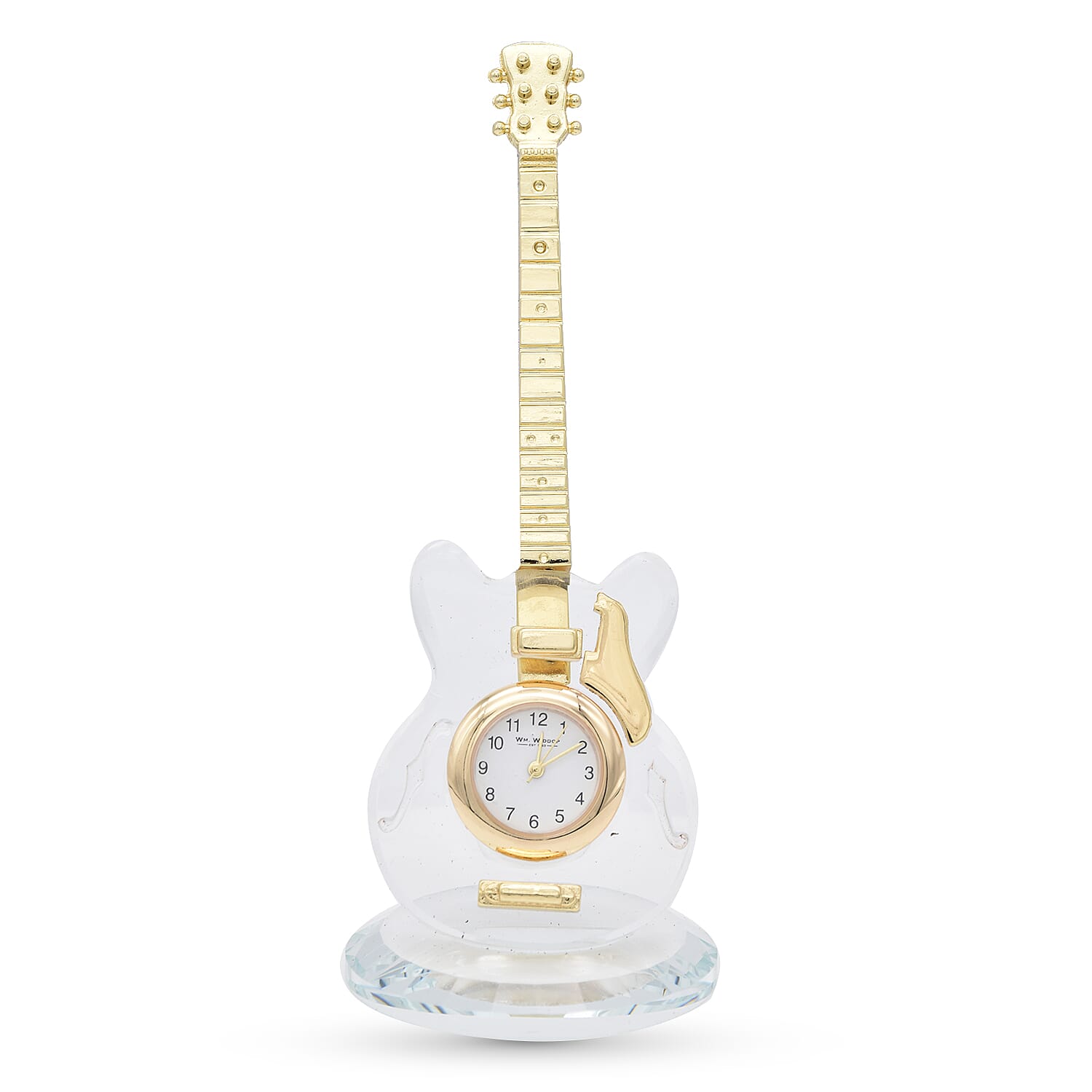 WILLIAM WIDDOP Miniature Crystal Guitar Clock in Gold Tone