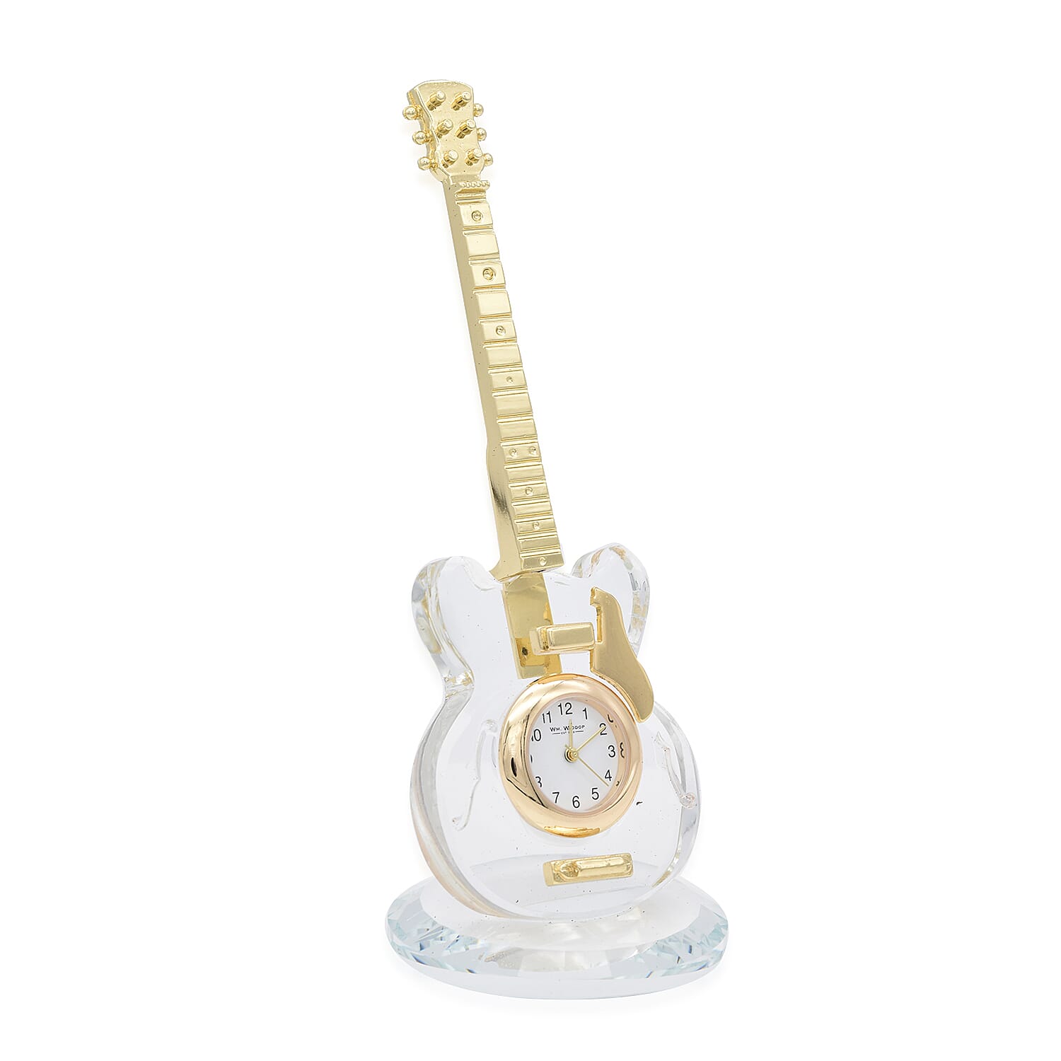 WILLIAM WIDDOP Miniature Crystal Guitar Clock in Gold Tone