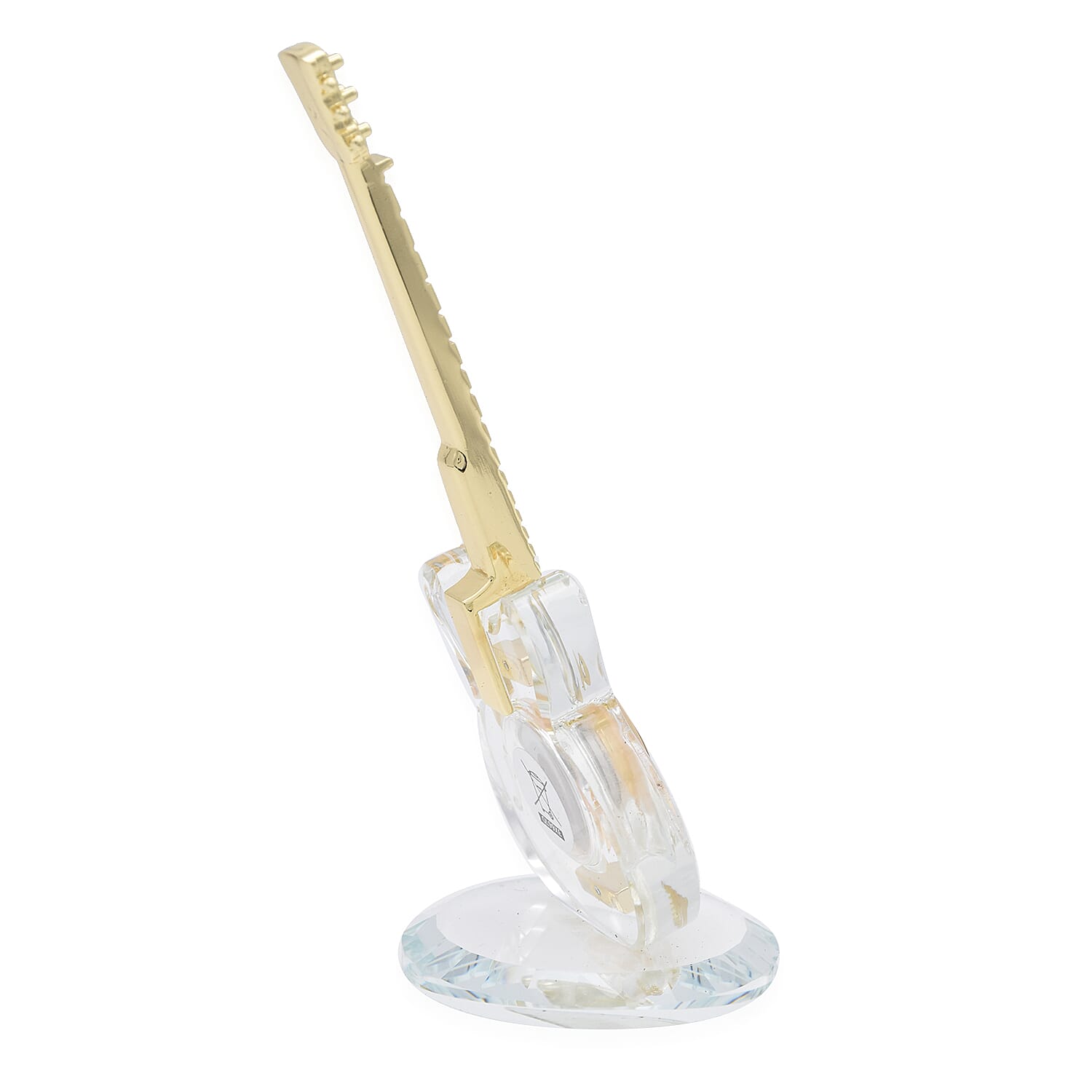 WILLIAM WIDDOP Miniature Crystal Guitar Clock in Gold Tone