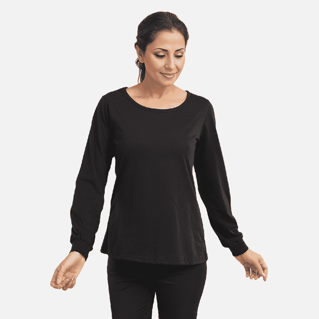 100% Cotton Single Jersey Loungewear Long Sleeve T- shirt in Black (Size: Large)