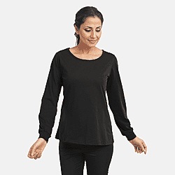 100% Cotton Single Jersey Loungewear Long Sleeve T- shirt in Black (Size: Large)