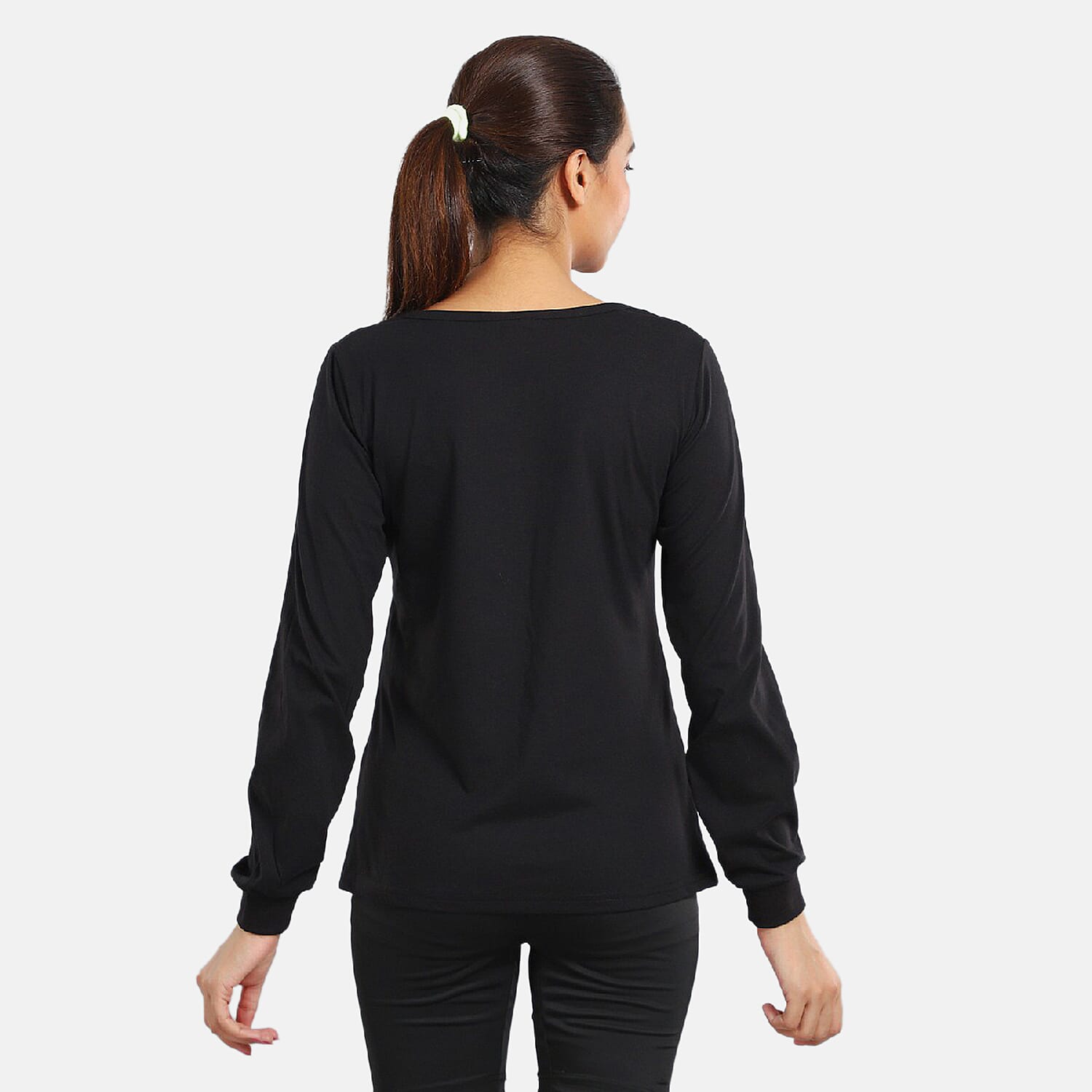 100% Cotton Single Jersey Loungewear Long Sleeve T- shirt in Black (Size: Large)