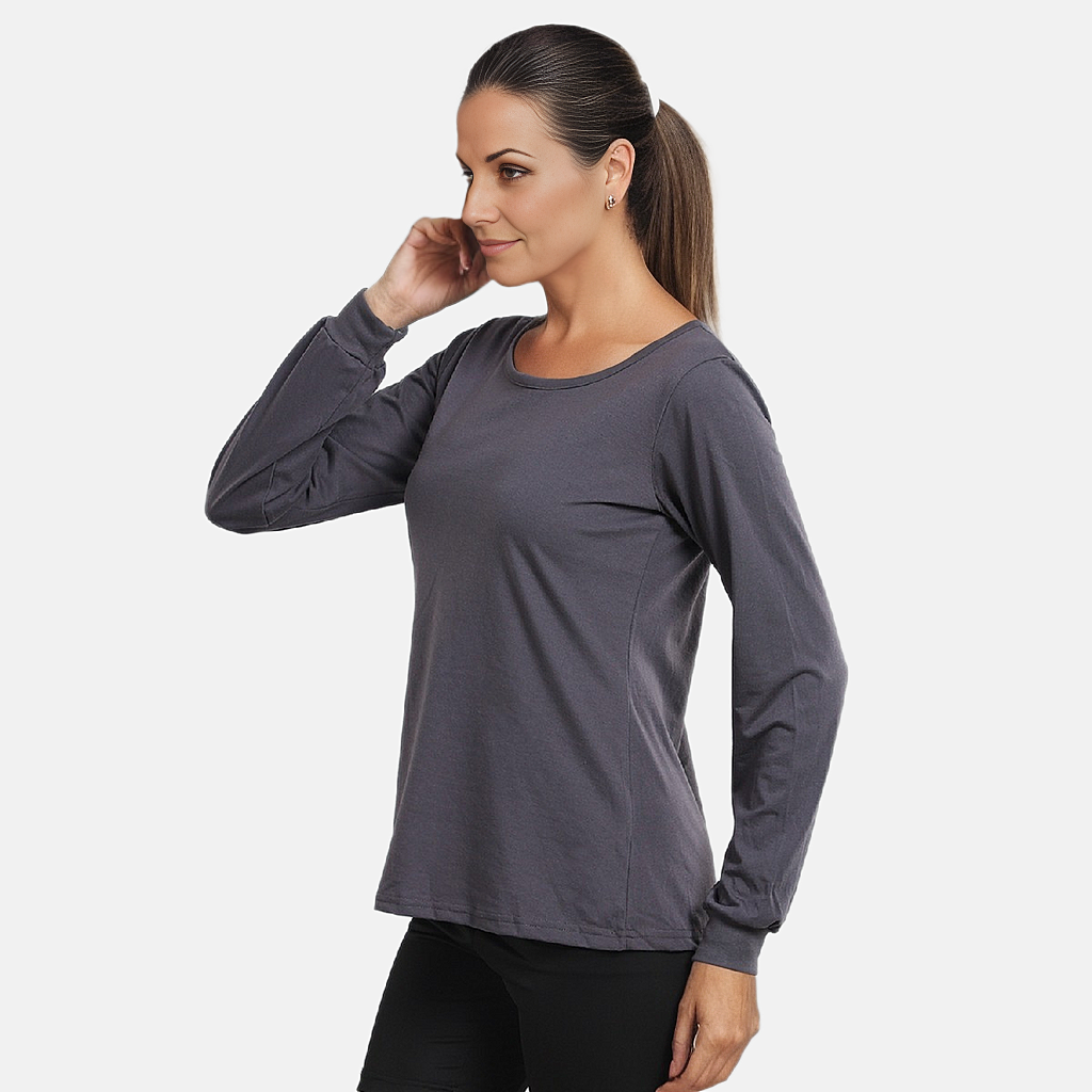 100% Cotton Single Jersey Loungewear Long Sleeve T- shirt in Grey (Size- Large)