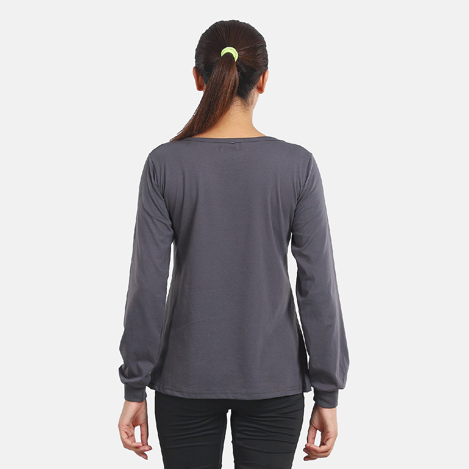 100% Cotton Single Jersey Loungewear Long Sleeve T- shirt in Grey (Size- Large)