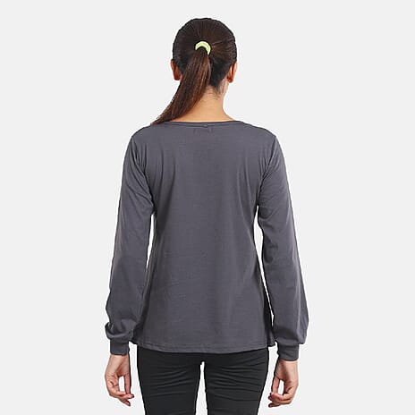 100% Cotton Single Jersey Loungewear Long Sleeve T- shirt in Grey (Size- Large)