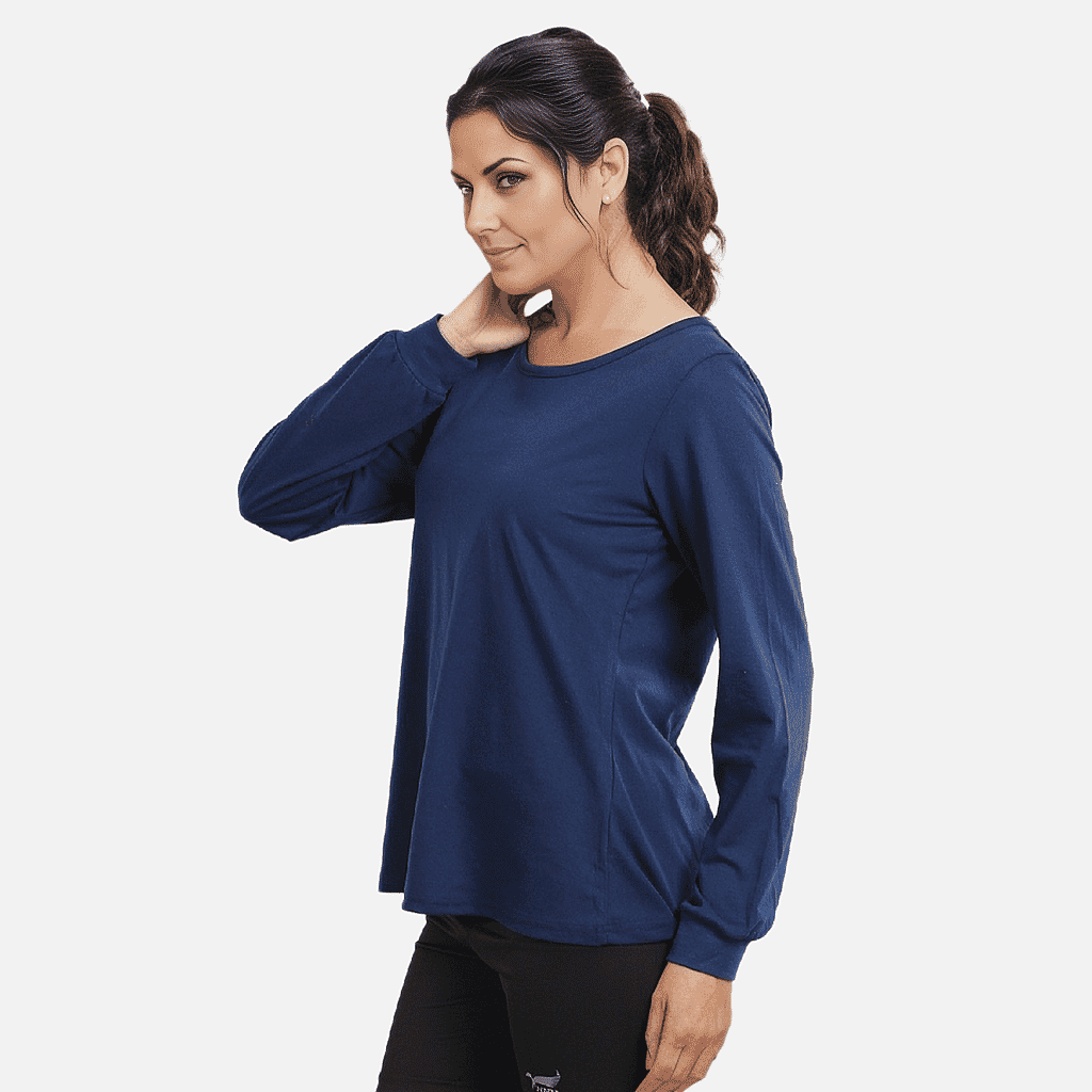 100% Cotton Single Jersey Loungewear Long Sleeve T- shirt in Black (Size: Large)