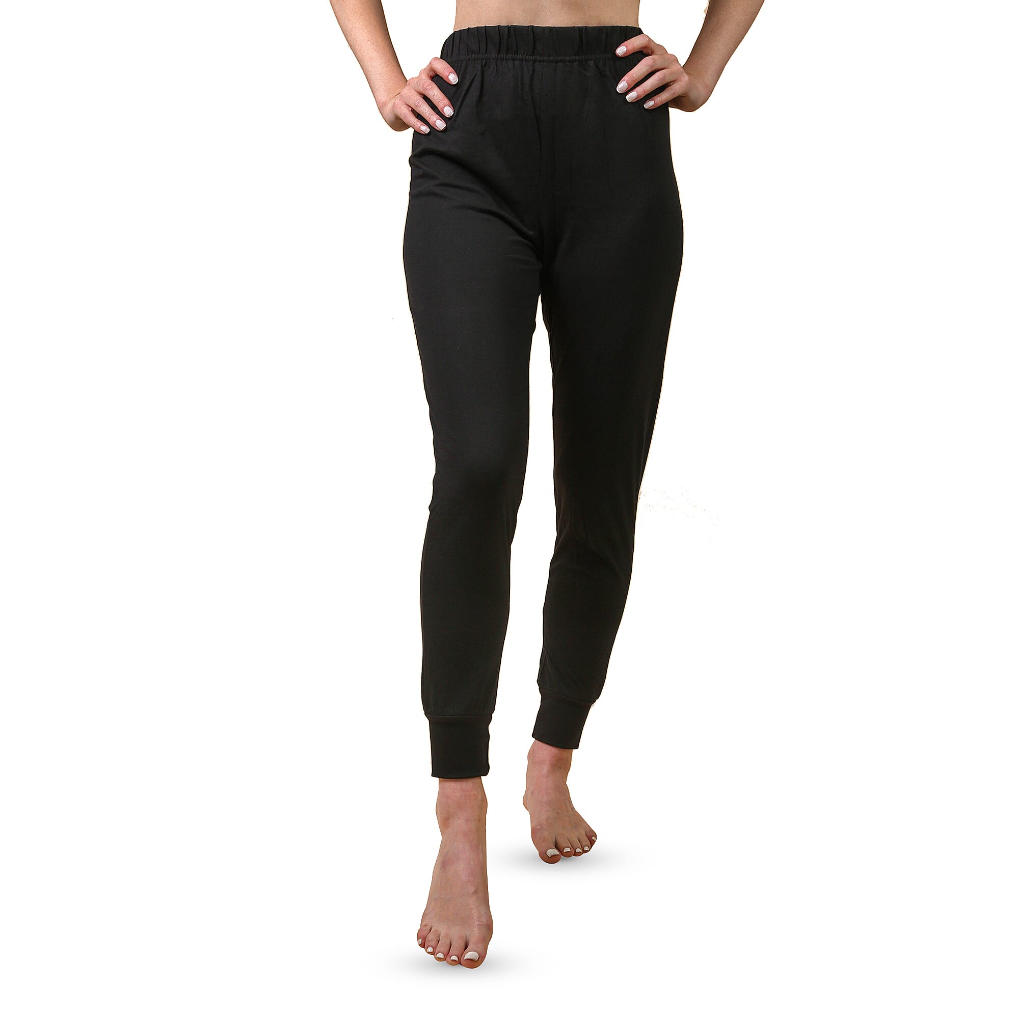 100% Cotton Single Jersey Loungewear Leggings in Black (Size Large)