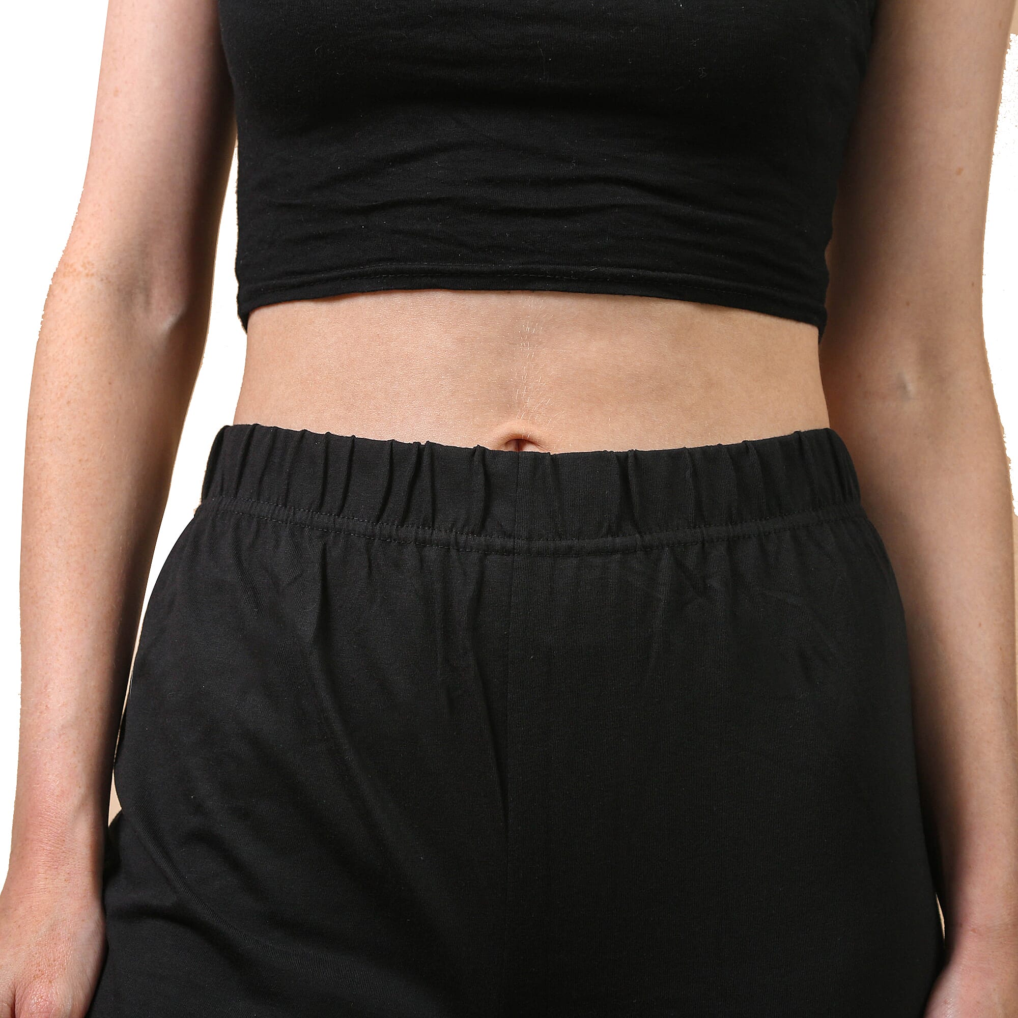 100% Cotton Single Jersey Loungewear Leggings in Black (Size Large)