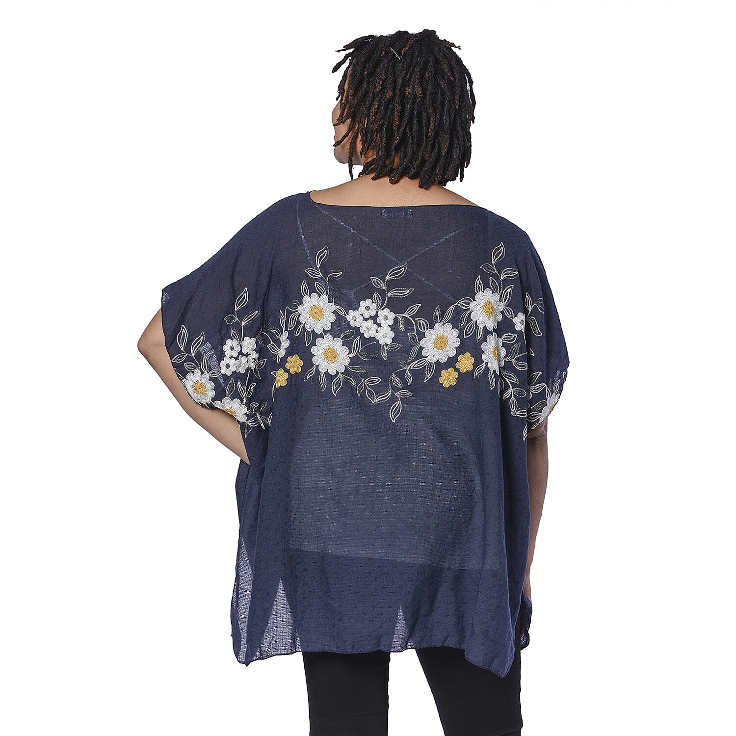 Jovie Embroidered Flower Pattern Top in Navy (Size 90x70)