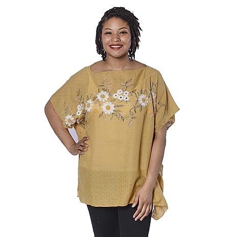 Jovie Embroidered Flower Pattern Top in Mustard (Size 90x70 Cm)