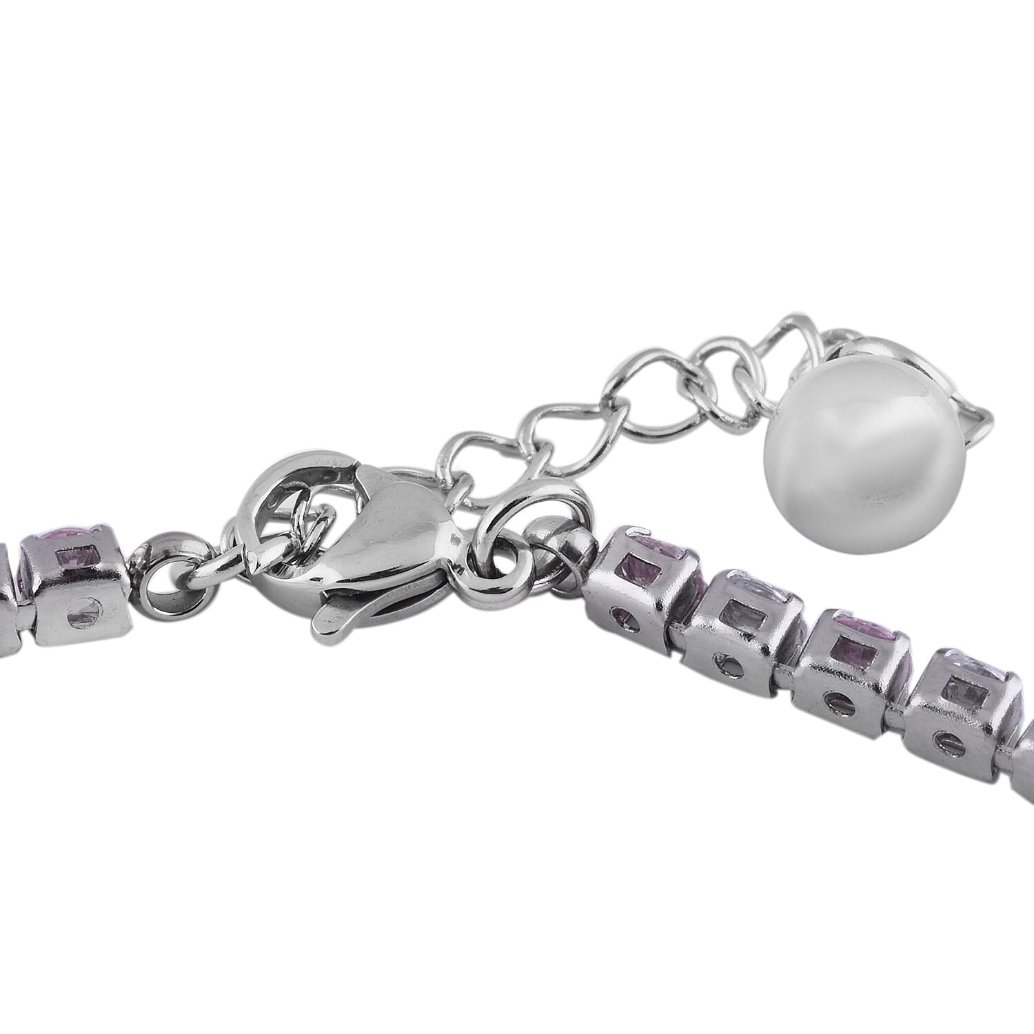 Simulated Pink Sapphire and Simulated Diamond Bracelet (Size - 7.5 with 1 inch Extender) in Silver Tone