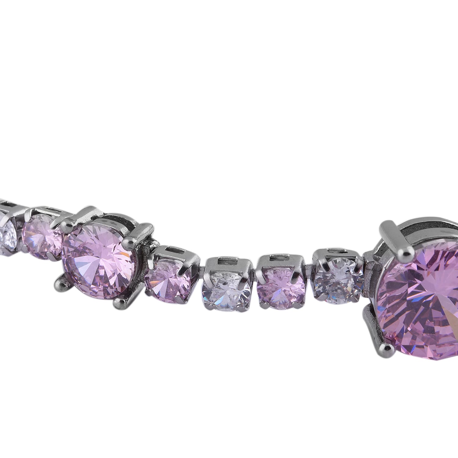 Simulated Pink Sapphire and Simulated Diamond Bracelet (Size - 7.5 with 1 inch Extender) in Silver Tone
