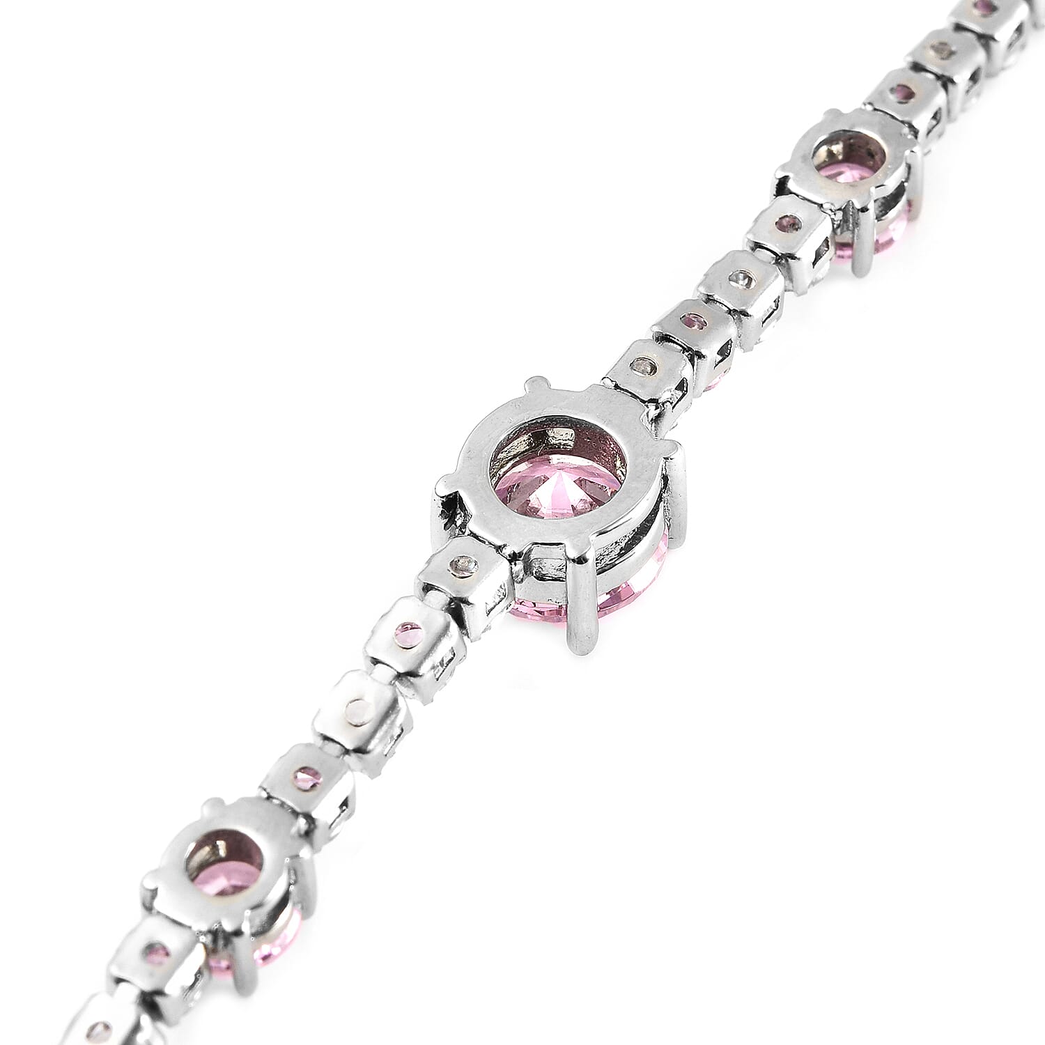 Simulated Pink Sapphire and Simulated Diamond Bracelet (Size - 7.5 with 1 inch Extender) in Silver Tone
