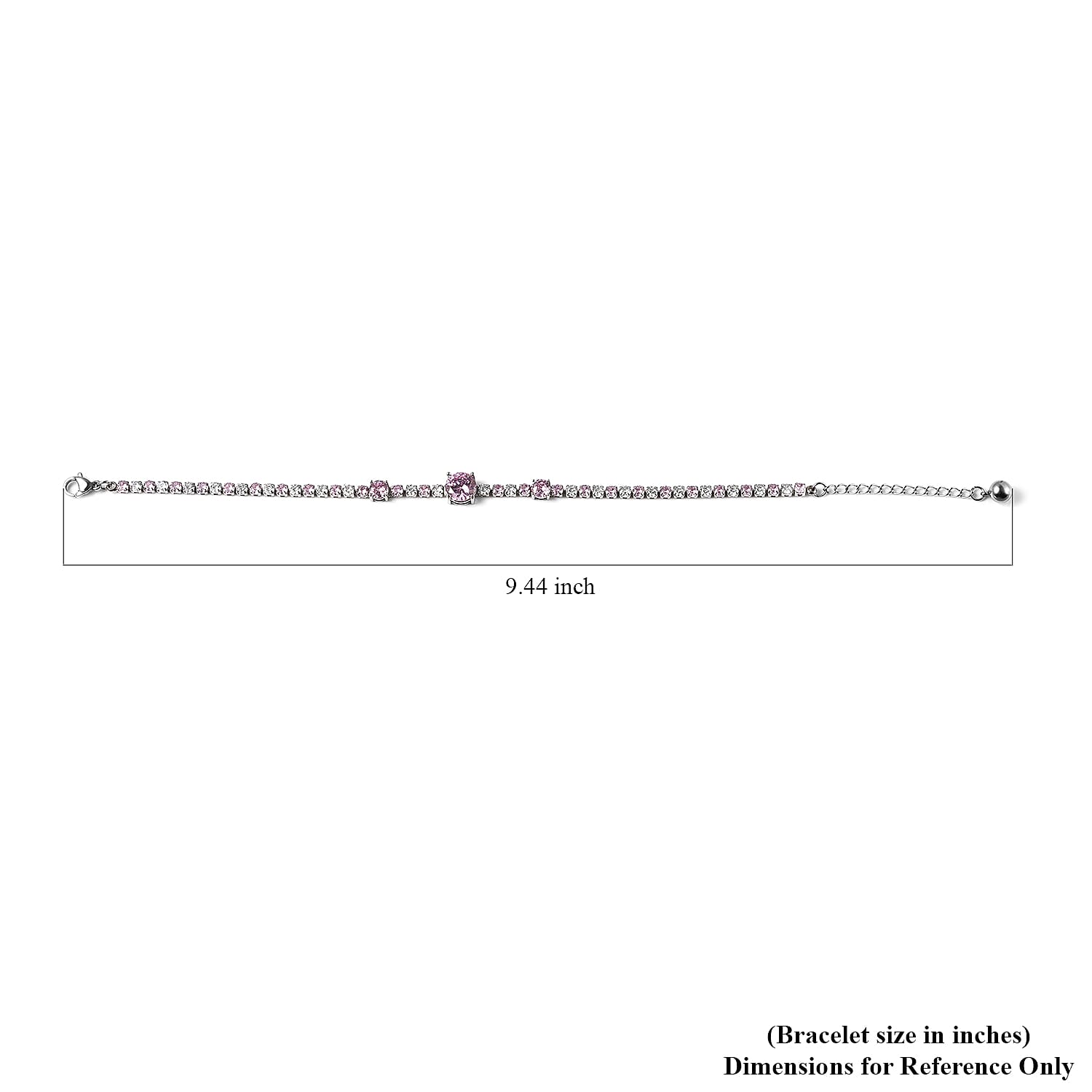 Simulated Pink Sapphire and Simulated Diamond Bracelet (Size - 7.5 with 1 inch Extender) in Silver Tone