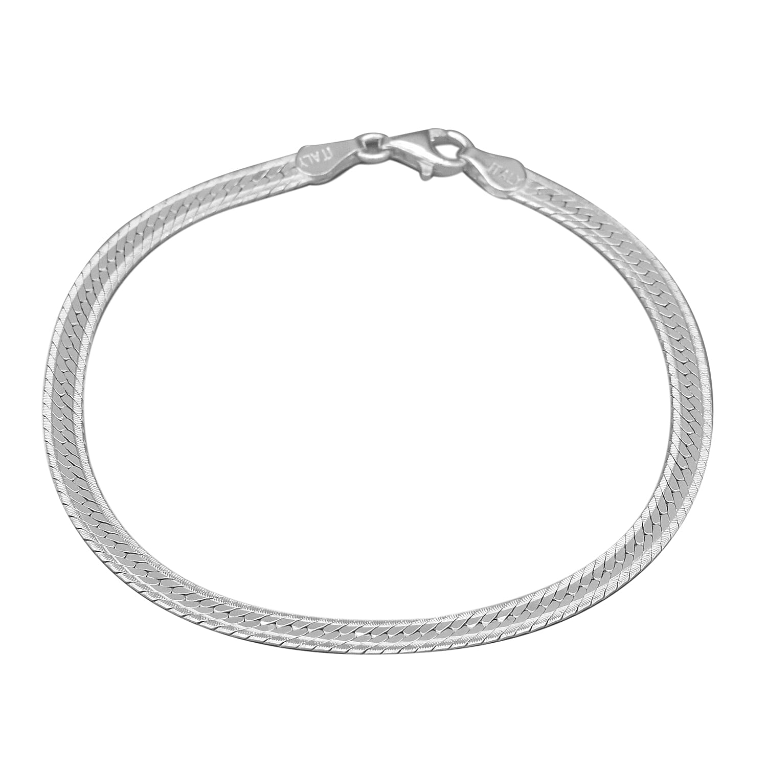 Italian Made - Sterling Silver Herringbone Bracelet (Size 7) with Lobster Clasp