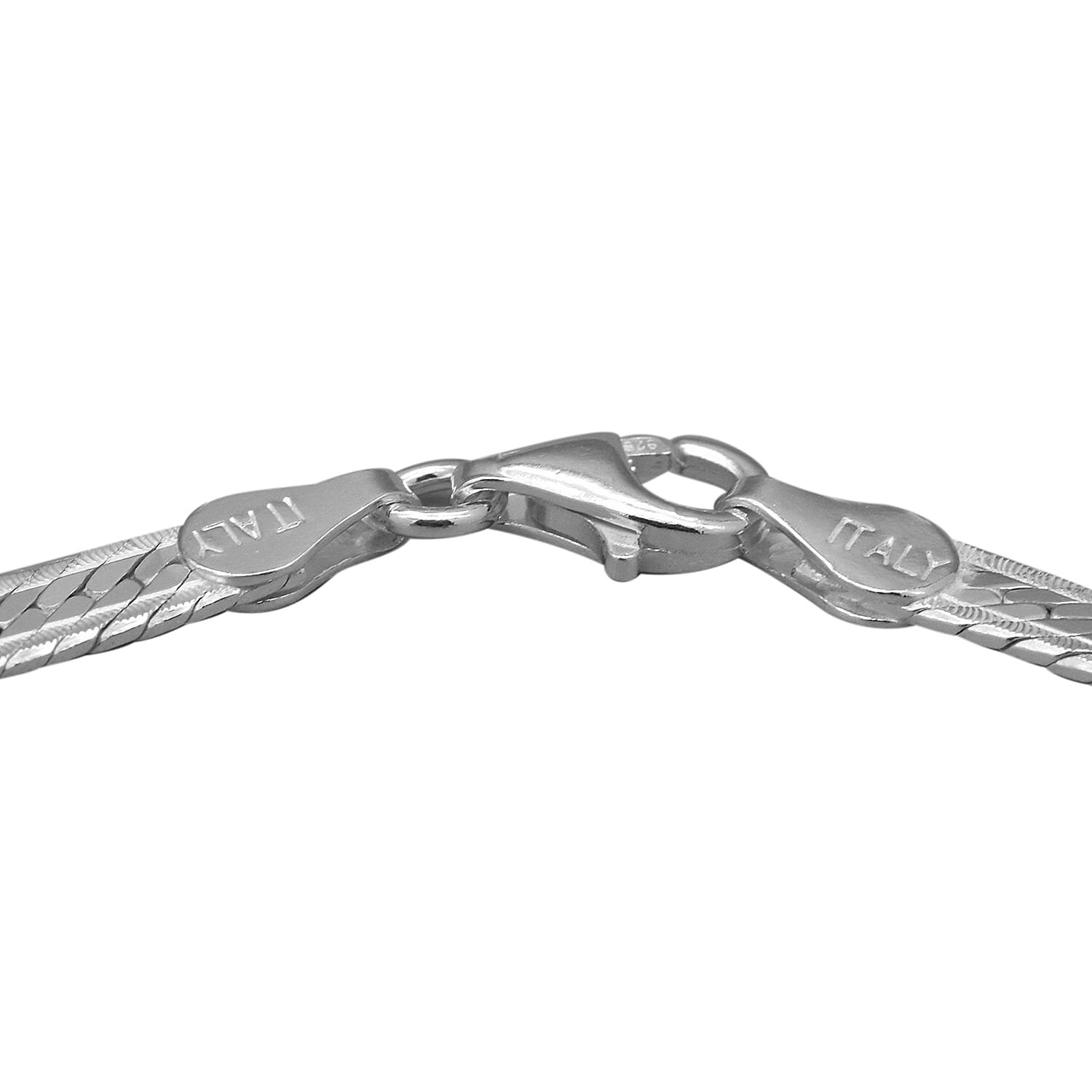 Italian Made - Sterling Silver Herringbone Bracelet (Size 7) with Lobster Clasp