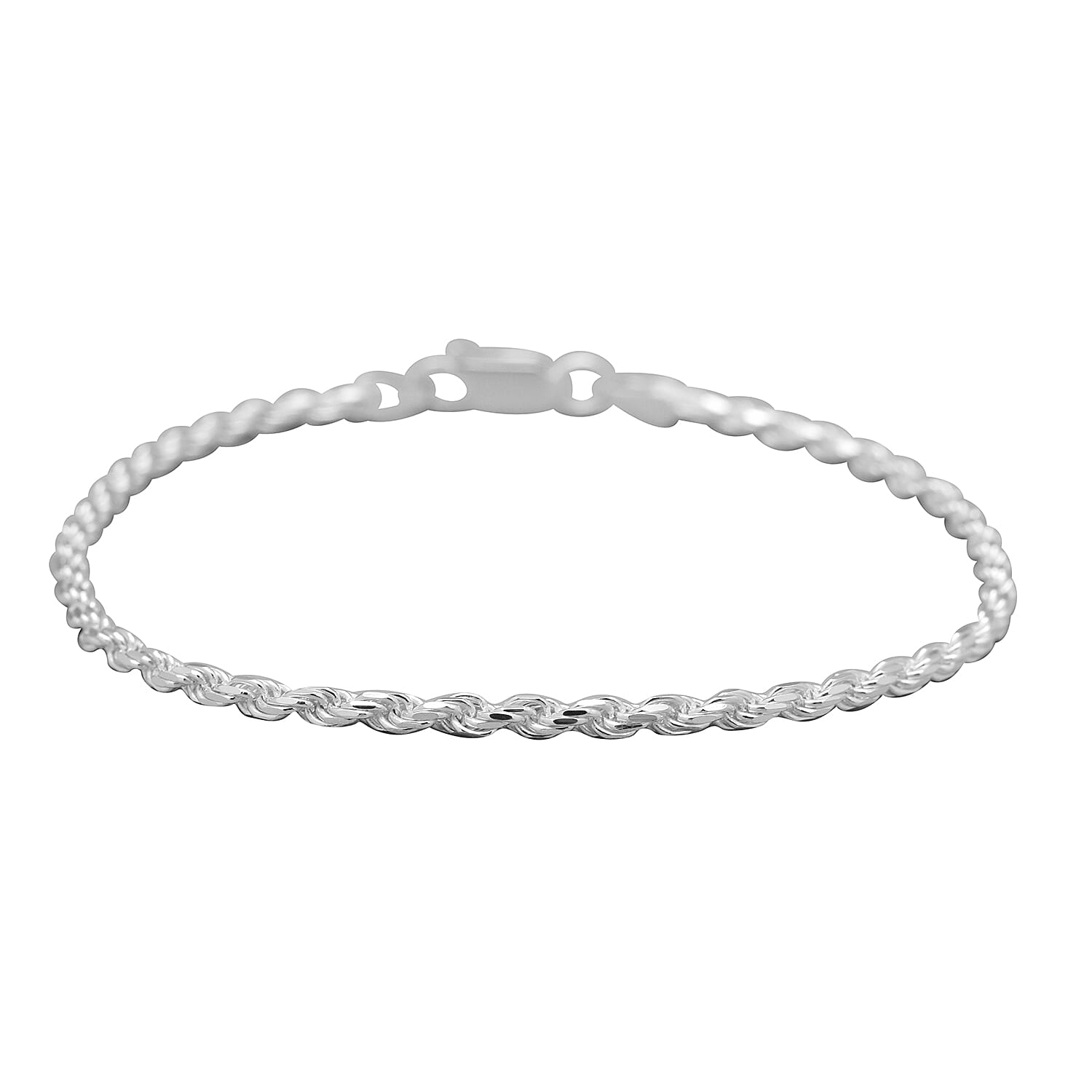 Italian Made - Sterling Silver Diamond Cut Rope Bracelet (Size 7.5)