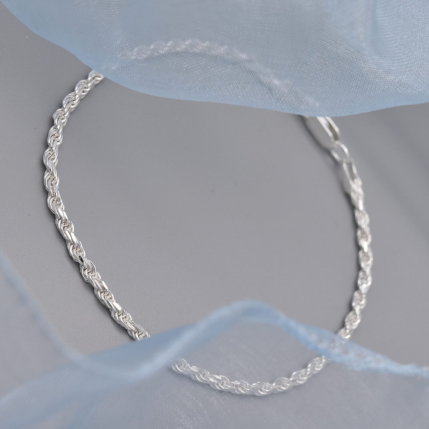 Italian Made - Sterling Silver Diamond Cut Rope Bracelet (Size 7.5)