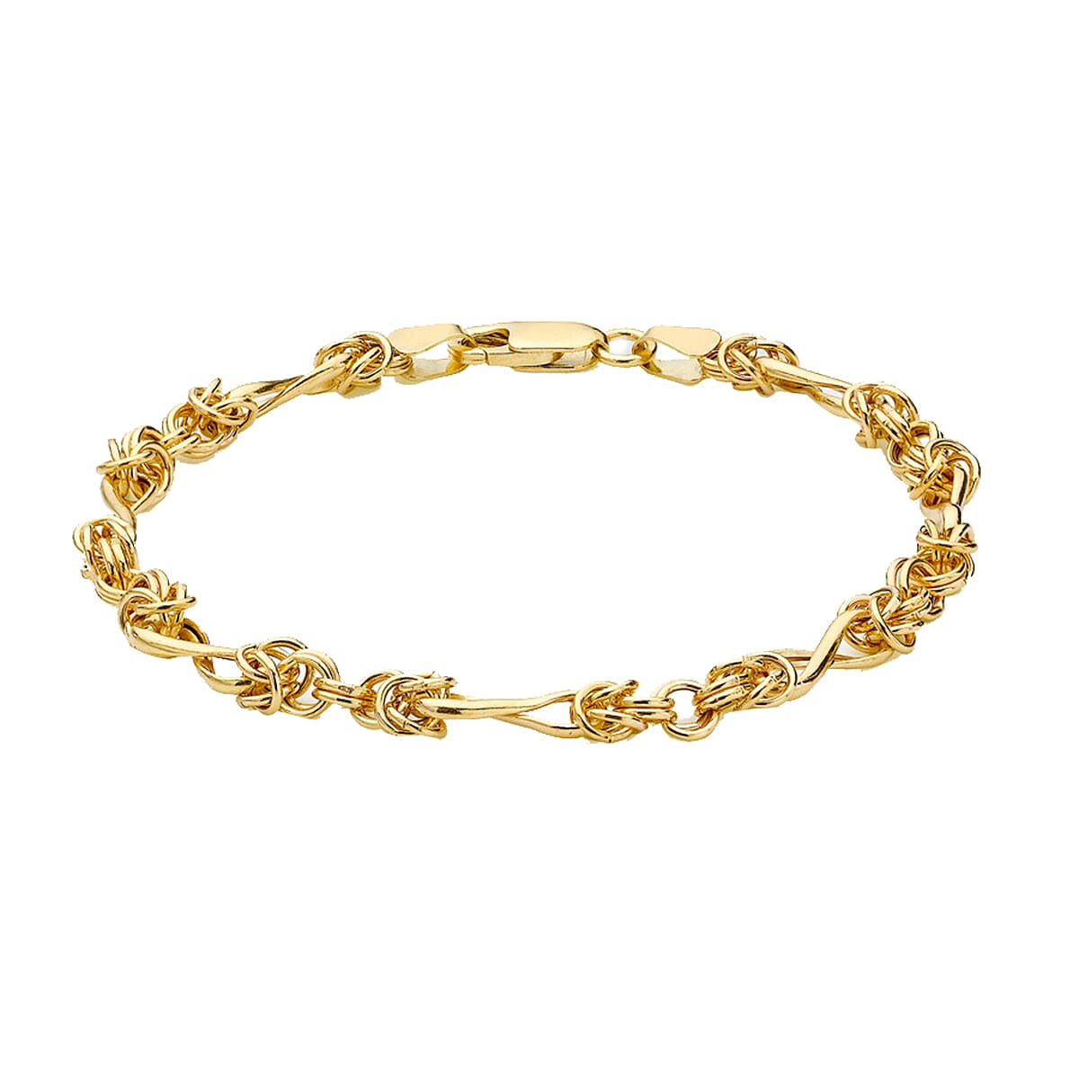 Italian Made - 9K Yellow Gold Twisted Byzantine Bracelet  (Size 7) with Lobster Clasp.