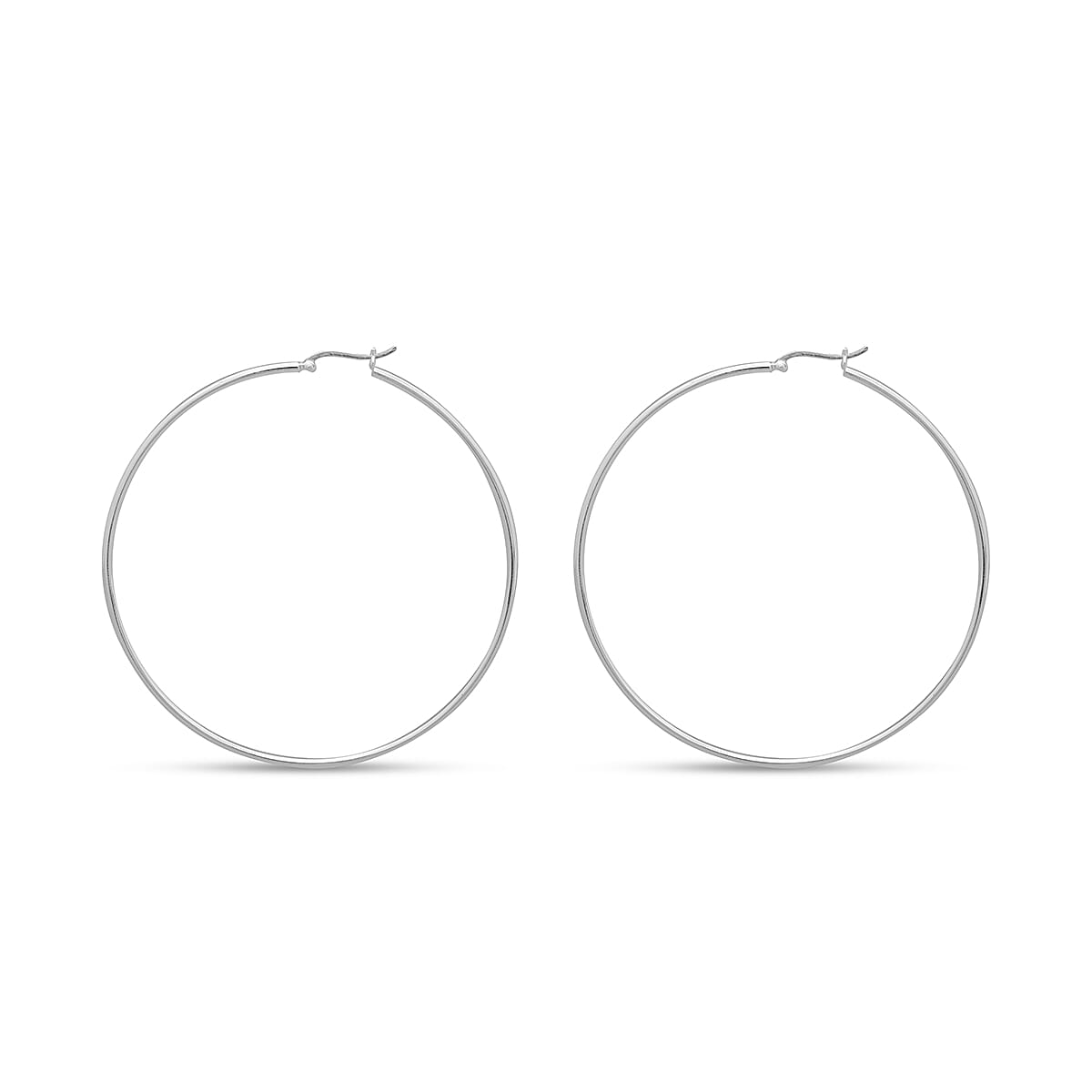 Italian Made - Sterling Silver Hoop Earrings with Clasp, Silver wt. 8.00 Gms