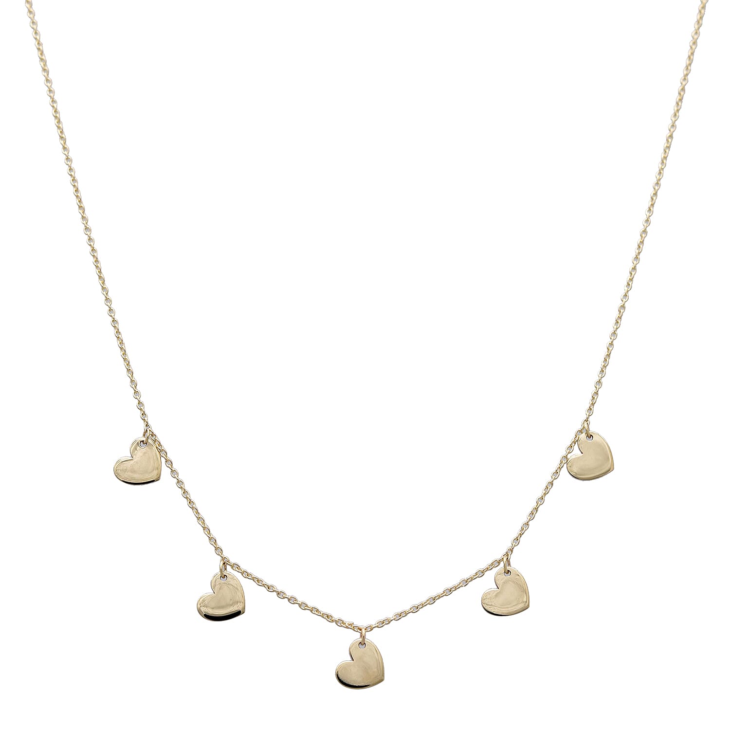 Italian Made - 9K Yellow Gold Hanging Hearts Necklace (Size 16 with 1 inch Extender)