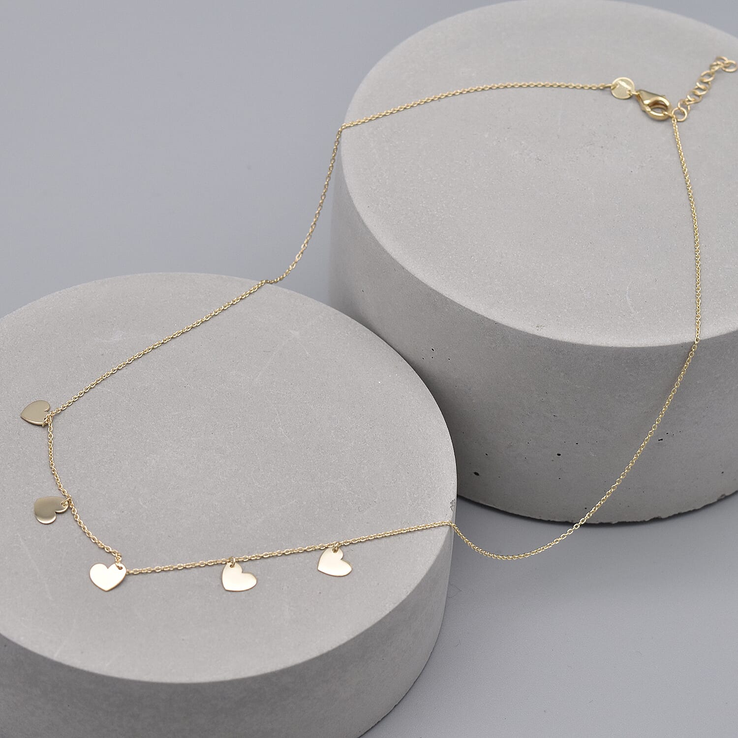 Italian Made - 9K Yellow Gold Hanging Hearts Necklace (Size 16 with 1 inch Extender)