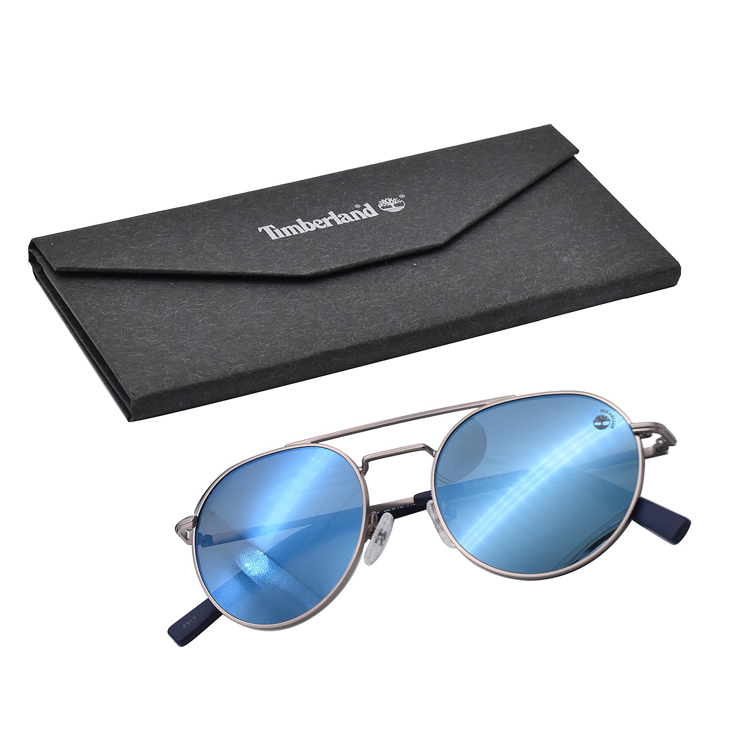TIMBERLAND Silver Aviator Sunglasses with Blue Lenses
