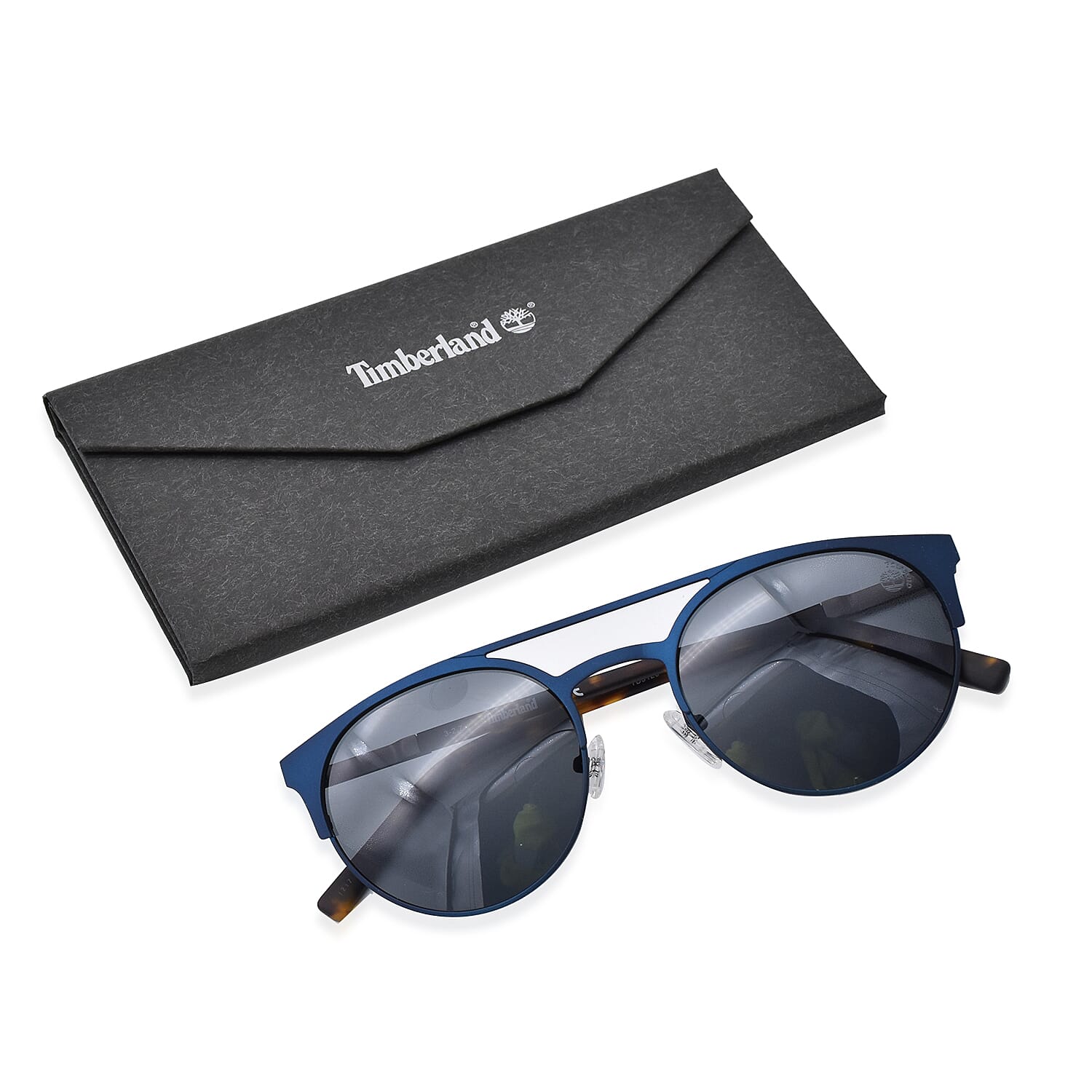TIMBERLAND Blue Round Aviator Sunglasses with Blue Lenses