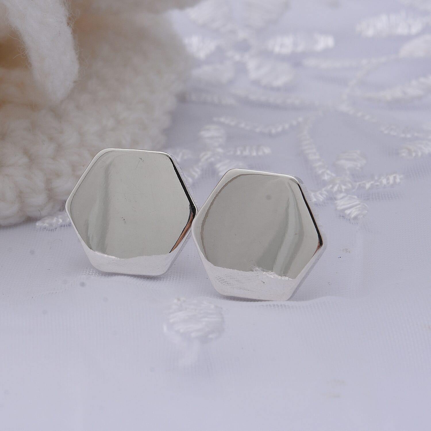 Sterling Silver Hexagon Stud Earrings (with Push Back)