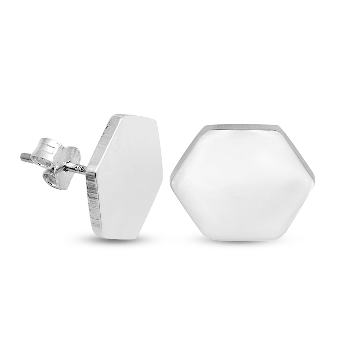 Sterling Silver Hexagon Stud Earrings (with Push Back)