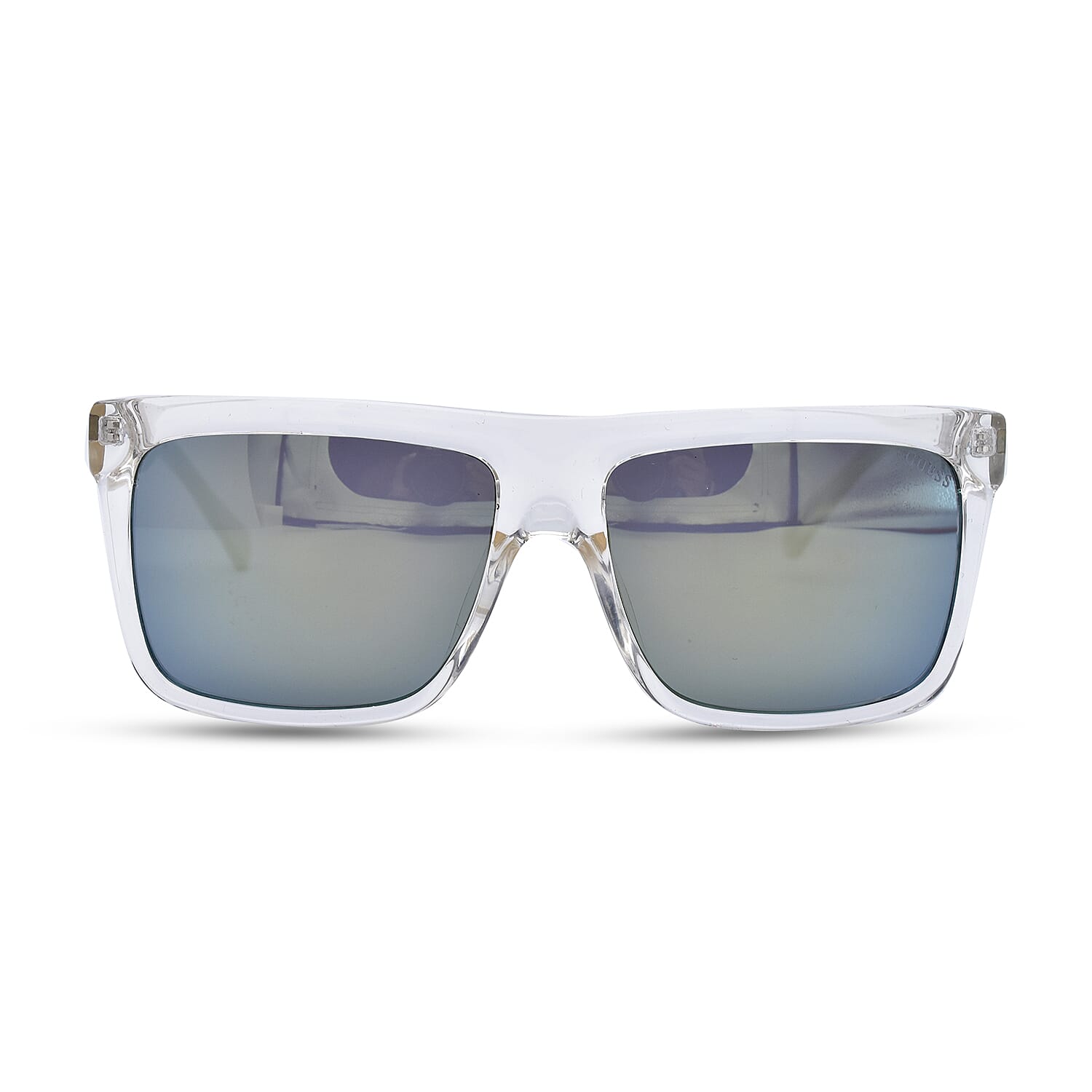 GUESS Square Clear Sunglasses With Green Mirror Lenses