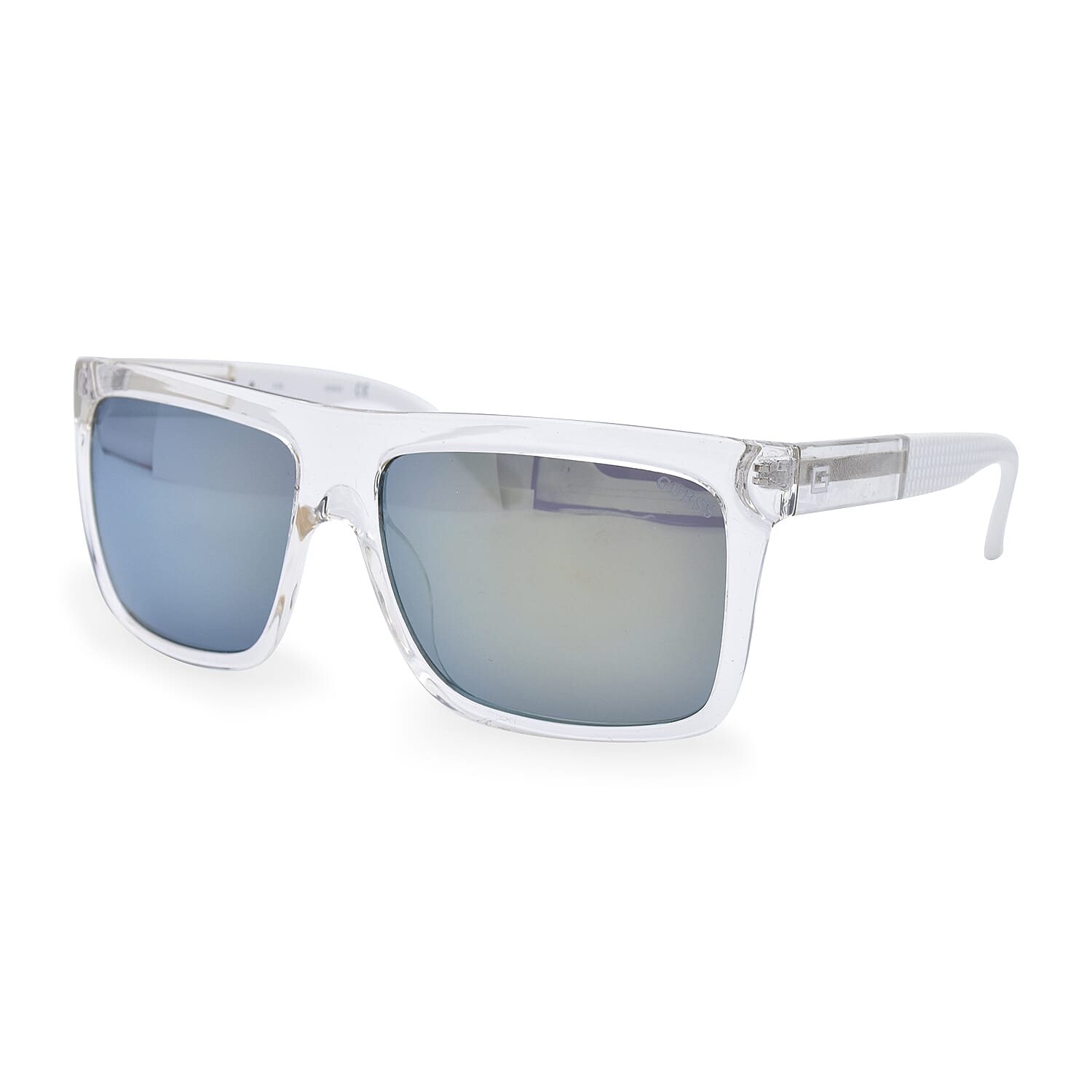 GUESS Square Clear Sunglasses With Green Mirror Lenses