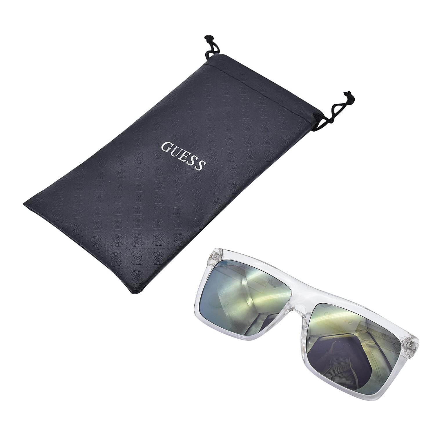 GUESS Square Clear Sunglasses With Green Mirror Lenses