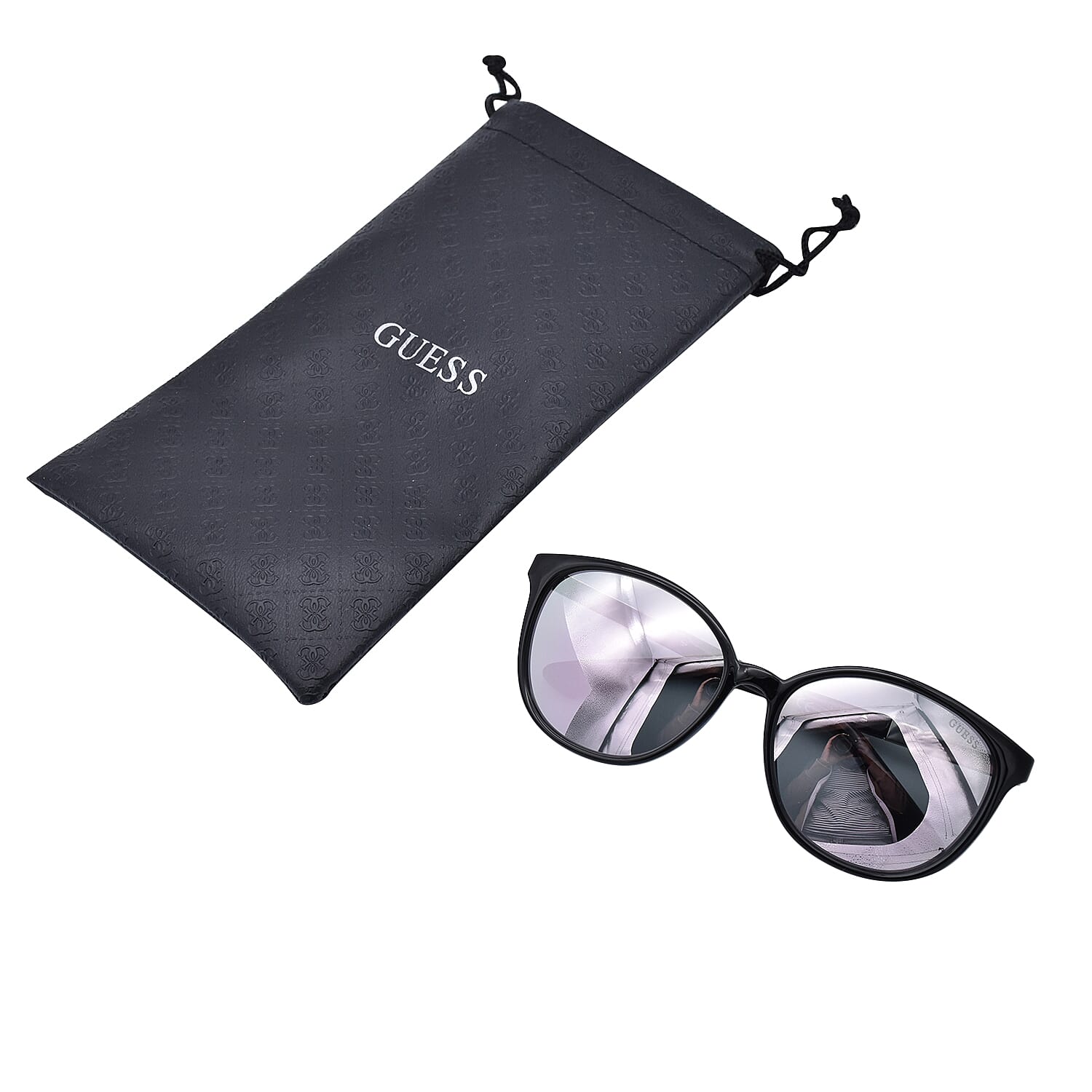 GUESS Retro Sunglasses With Mirror Lenses And Metal Temples With Guess Writiing