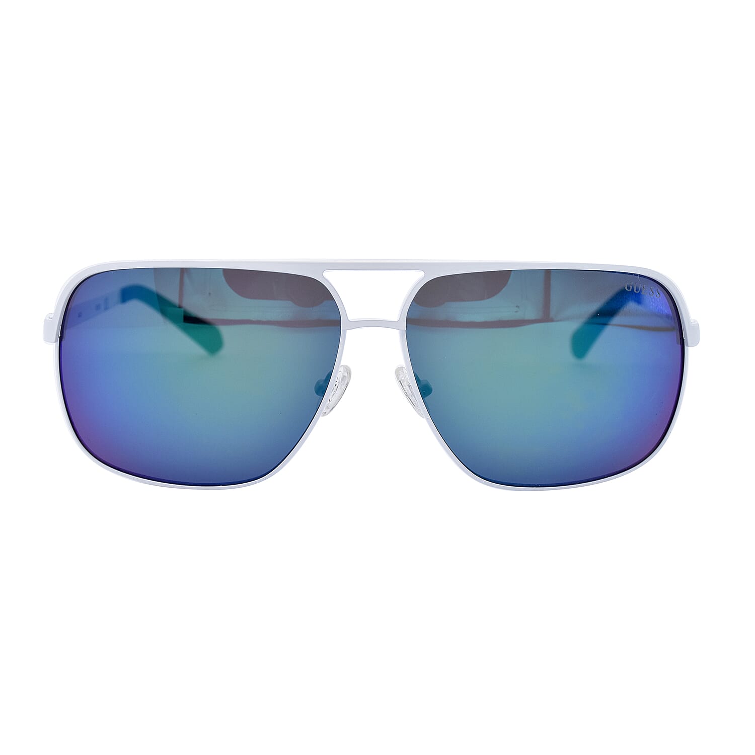 GUESS White Metal Aviator With Blue Lenses