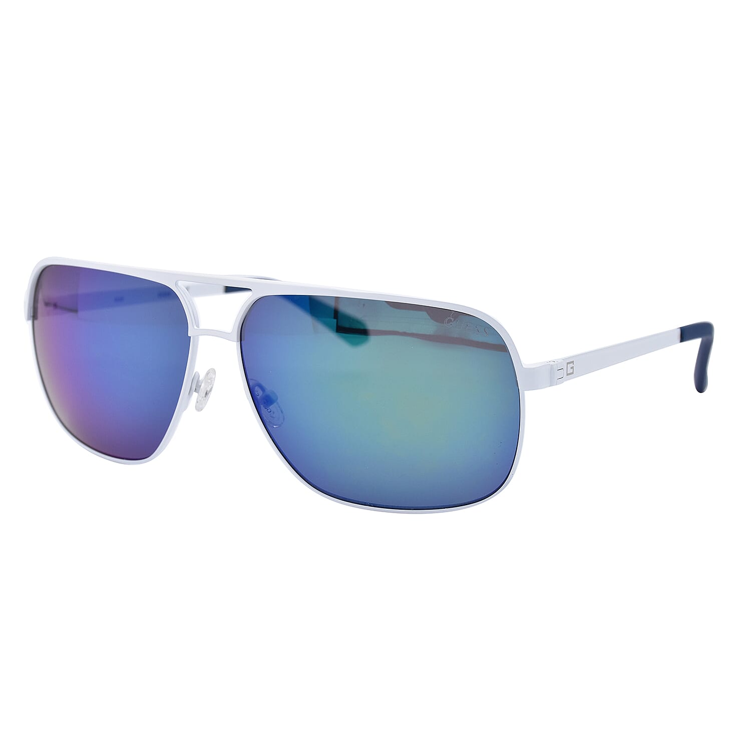 GUESS White Metal Aviator With Blue Lenses