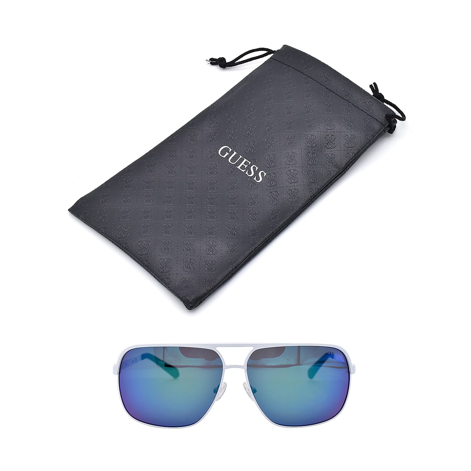 GUESS White Metal Aviator With Blue Lenses