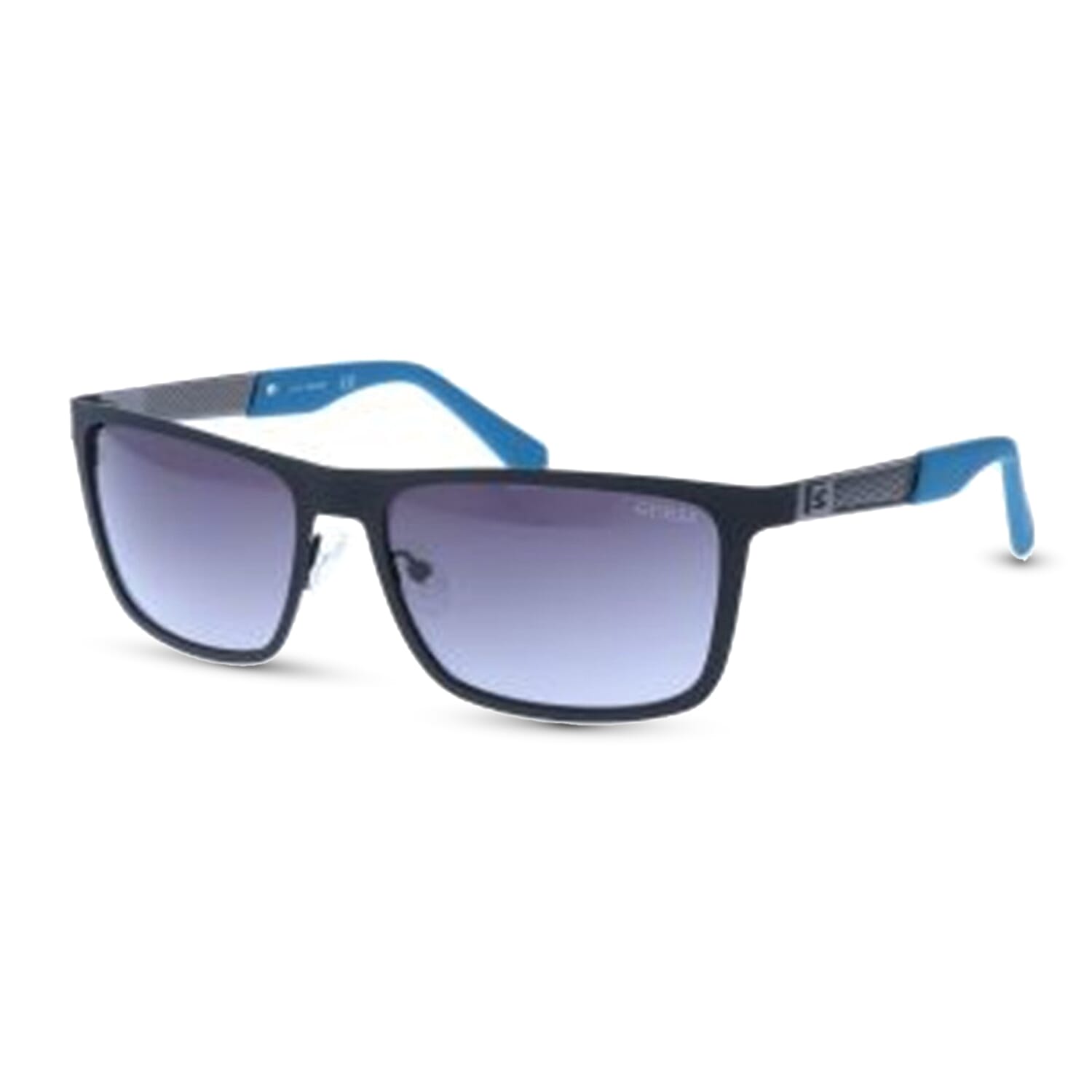GUESS Rectangle Black Sunglasses with Grey Lenses and Blue Tips