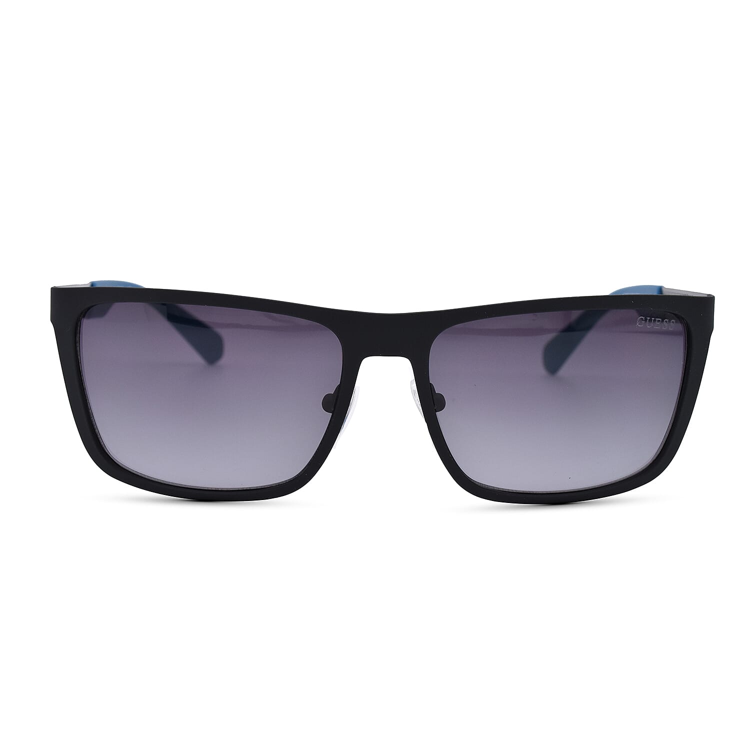 GUESS Rectangle Black Sunglasses with Grey Lenses and Blue Tips