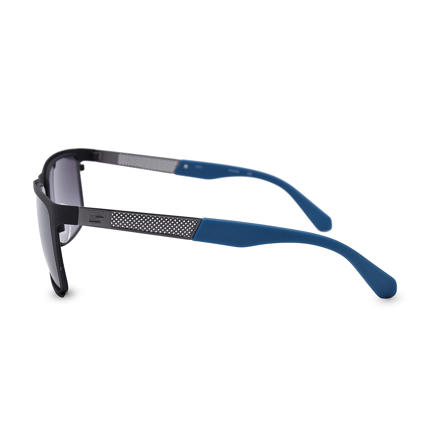GUESS Rectangle Black Sunglasses with Grey Lenses and Blue Tips